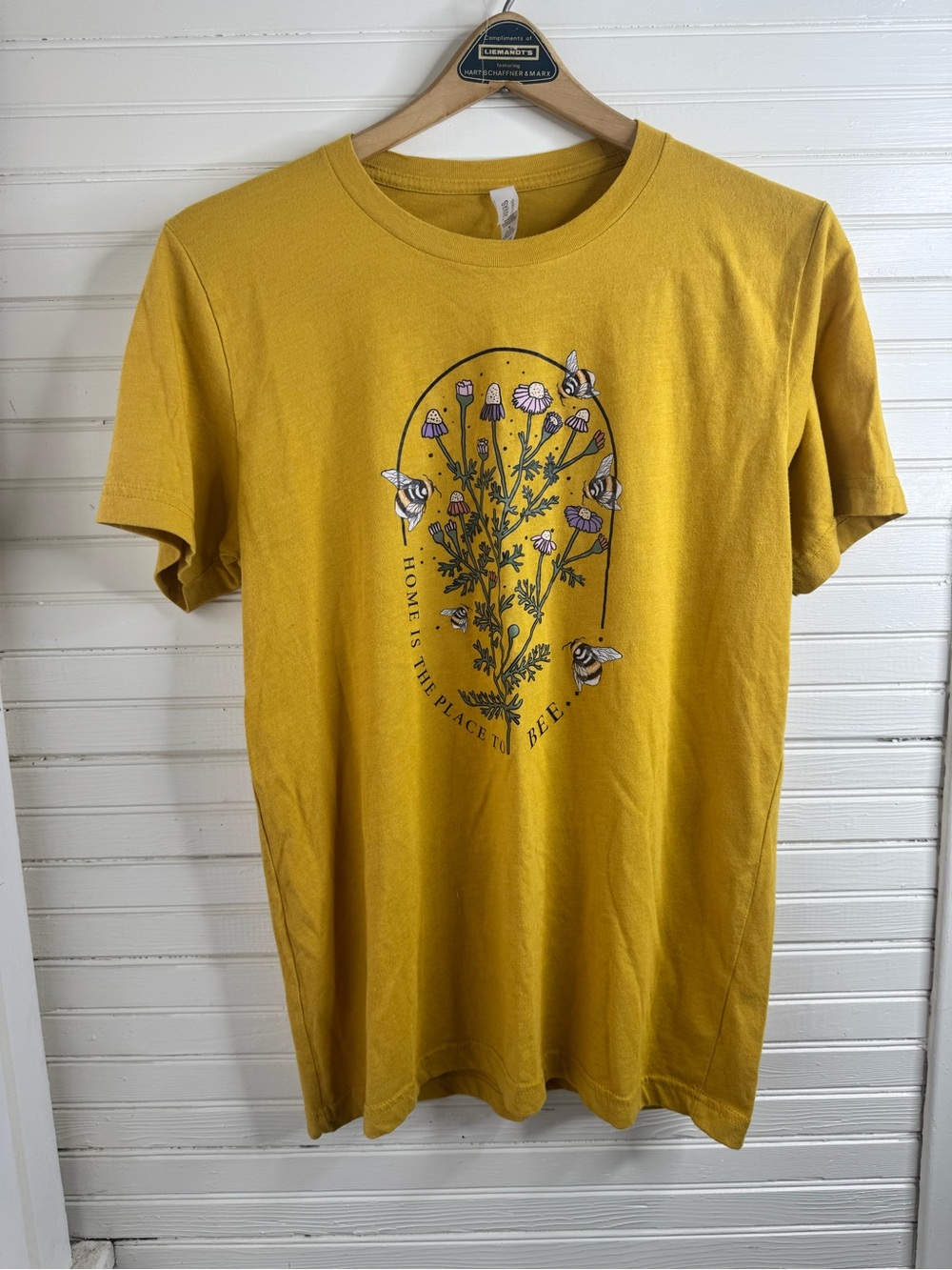 Home is the best Place to Bee Floral T-Shirt - Mustard Yellow Sz M